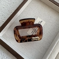 Dettaglio di un fermaglio per capelli ambrato rettangolare con elegante scritta dorata - Pinza ad Arco Grande Tartarugata (Stile B)