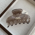 Macro view of a deep brown amber resin hair claw clip featuring elegant gold lettering - Transparent Gray Rectangular Hollow Claw (Style A)