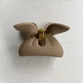 Matte light coffee geometric shark clip with a frosted texture bow hair accessory - Small Bowknot Style / Khaki