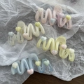 Pastel wave hair clips in pink beige yellow and blue with 3D heart details - Multicolor Combo