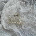 Dettaglio macro di una clip per capelli a stella trasparente con molla dorata - Zirconia Stella Champagne