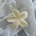 Détail de la pince à cheveux en forme de fleur de frangipanier avec texture marbrée pastel - Beige