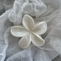 Gros plan d'une pince à cheveux fleur blanche avec fini marbré nacré sur papier blanc - Blanc
