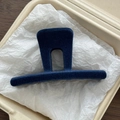 Detail view of navy blue velvet flocking shark clip in M-shaped minimalist arch design - Blue Flocked T-Shape