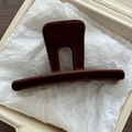 Detailed view of large dark brown flocked velvet shark hair claw clip for women's hairstyle - Dark Coffee Flocked T-Shape