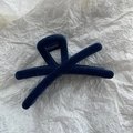 Navy blue flocked velvet hair claw clip with cross geometric design on white background - Flocking Blue