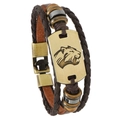 Men's retro braided brown leather bracelet with bronze leopard head and magnetic buckle - Brown