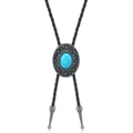 Vintage western bolo tie with turquoise flower slider and black woven leather cord - Scalloped Sun Flower Style (HM-C0177) / Style A
