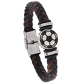Bracelet pour homme en cuir avec motif de football et fermoir en acier inoxydable - Marron Noir