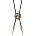 Λεπτομέρεια vintage bolo tie με χάλκινο αστέρι και πλεκτό κορδόνι από δέρμα PU - Μαύρο Δέρμα Και Αντίκα Μπρούτζος