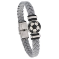 Men's grey braided leather soccer bracelet with stainless steel magnetic clasp - Gray
