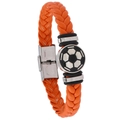 Orange braided leather soccer bracelet with stainless steel clasp for sports fans - Orange