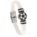 White braided leather football bracelet for men with stainless steel luminous soccer charm - White