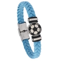 Bracelet de football tressé bleu ciel en cuir et fermoir en acier inoxydable - Bleu Menthe
