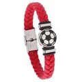 Bracelet de football pour hommes en cuir tressé rouge avec fermoir en acier inoxydable - Bordeaux
