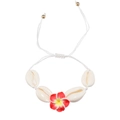 Pulsera tejida de estilo bohemio con conchas blancas y una flor de frangipani colorida - Rojo