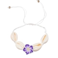 Tobillera bohemia de conchas con flor de plumeria púrpura y cordón blanco ajustable - Púrpura