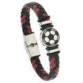Bracelet de football en cuir tressé noir et bordeaux pour hommes avec logo sport - Noir Rouge