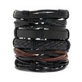 Mehrlagiges geflochtenes Lederarmband-Set für Herren mit handgefertigten Retro-Webdetails - Black Brown Combination