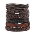 Men's multi-layer woven leather bracelet set in dark brown and black bohemian style - Brown