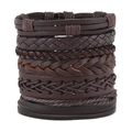Dunkelbraunes mehrlagiges geflochtenes Lederarmband-Set für Herren im Vintage-Stil - Braunes Set