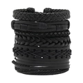 Mehrlagiges schwarzes Lederarmband Set für Herren im Retro Punk Design geflochten - Schwarzes Set
