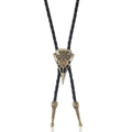 Vintage Bolo-Krawatte mit Vogelkopf-Viking-Kompass und schwarzem Lederband aus Legierung - Bronze