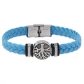 Light blue braided leather tree of life bracelet with a stainless steel fold-over clasp - Mint Blue