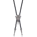 Vintage Phoenix Skelett Bolo Tie mit Wikinger Vegvisir Runen Anhänger an schwarzer Lederschnur - Antiksilber