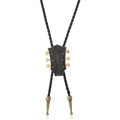 Vintage bolo tie κιθάρα με χάραξη Country Music και μαύρο πλεχτό δερμάτινο κορδόνι - Αντίκες Χάλκινο