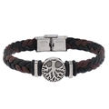 Men's leather bracelet with tree of life emblem and stainless steel magnetic buckle - Black Brown
