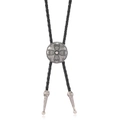 Cravatta bolo western vintage con medaglione a rilievo croce argento e cordoncino PU - Argento Antico