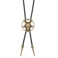 Vintage bronze Baphomet pentagram bolo tie with black braided leather and metal tips - Antique Bronze