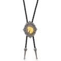 Cravate bolo cowboy avec pendentif tête de cheval dorée et cordon tressé noir - Style Tête de Cheval