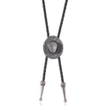 Western style bolo tie with vintage silver cowboy hat slide and black braided leather cord - Black Leather And Antique Silver