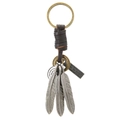 Vintage bronze anchor and metal feather pendant keychain with dark brown leather rope - Dark Brown