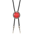 Classic Bolo Tie with black braided leather rope and red synthetic gemstone slider buckle - Red