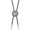 Vintage Bolo Tie featuring a grey acrylic gemstone and black braided leather necklace - Gray