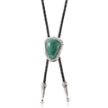 Western style bolo tie with green malachite stone and engraved silver metal details - Green