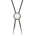 Classic American Western bolo tie with white mother of pearl and braided leather cord - White