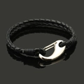 Bracciale da uomo in pelle nera intrecciata a mano con fibbia in metallo argento lucido - Nero