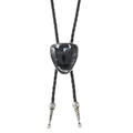 Vintage Bolo Tie mit schwarzem Kunstmarmorstein und silbernen floralen Metallelementen - Schwarz