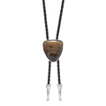 Western-Bolo-Tie mit dreieckigem Tigerauge-Stein und schwarzer geflochtener Lederkordel - Braun
