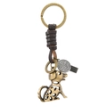 Portachiavi cane in bronzo retrò con cordino in pelle e targhetta Set You Heart Free - Marrone