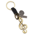 Portachiavi retrò intrecciato a mano con chiave di violino in bronzo e pendente inciso - Nero