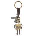 Llavero de robot vintage en bronce con correa de cuero trenzado y colgantes grabados - Marrón