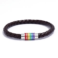Geflochtenes dunkelbraunes Lederarmband mit Regenbogen-Magnetverschluss für Damen und Herren - Braun