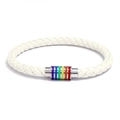 Braided white leather bracelet with rainbow magnet clasp for men and women - 22cm / White