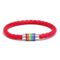 Red braided leather bracelet with rainbow magnetic clasp for men and women - 22cm / Red