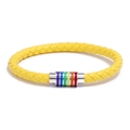 Braided yellow leather bracelet with a magnetic rainbow cylinder clasp for casual style - 22cm / Yellow